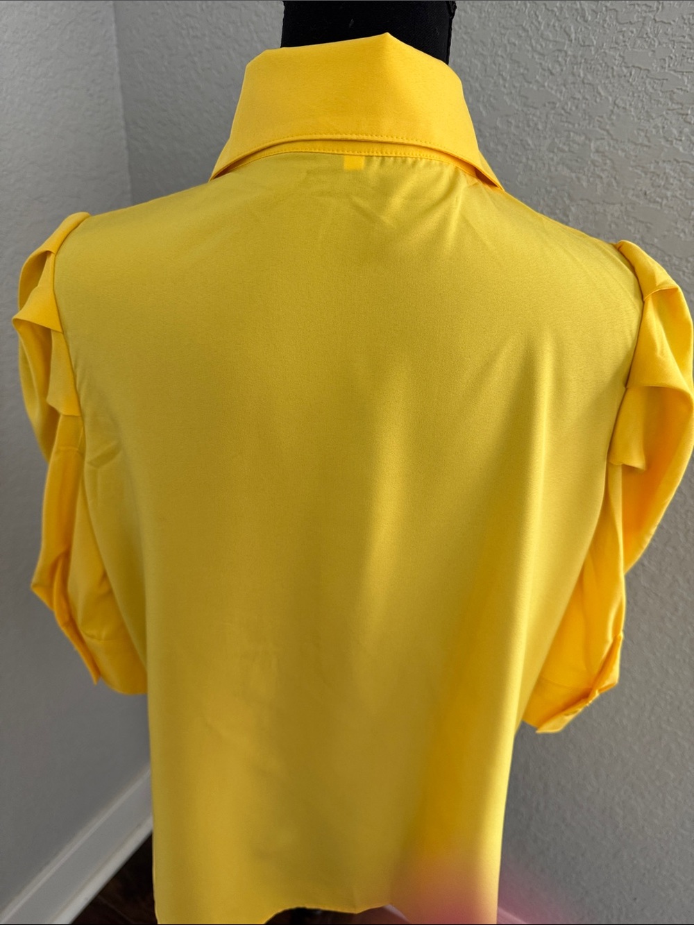 Yellow Puff Sleeve Button-Down Blouse - Picture 5 of 7